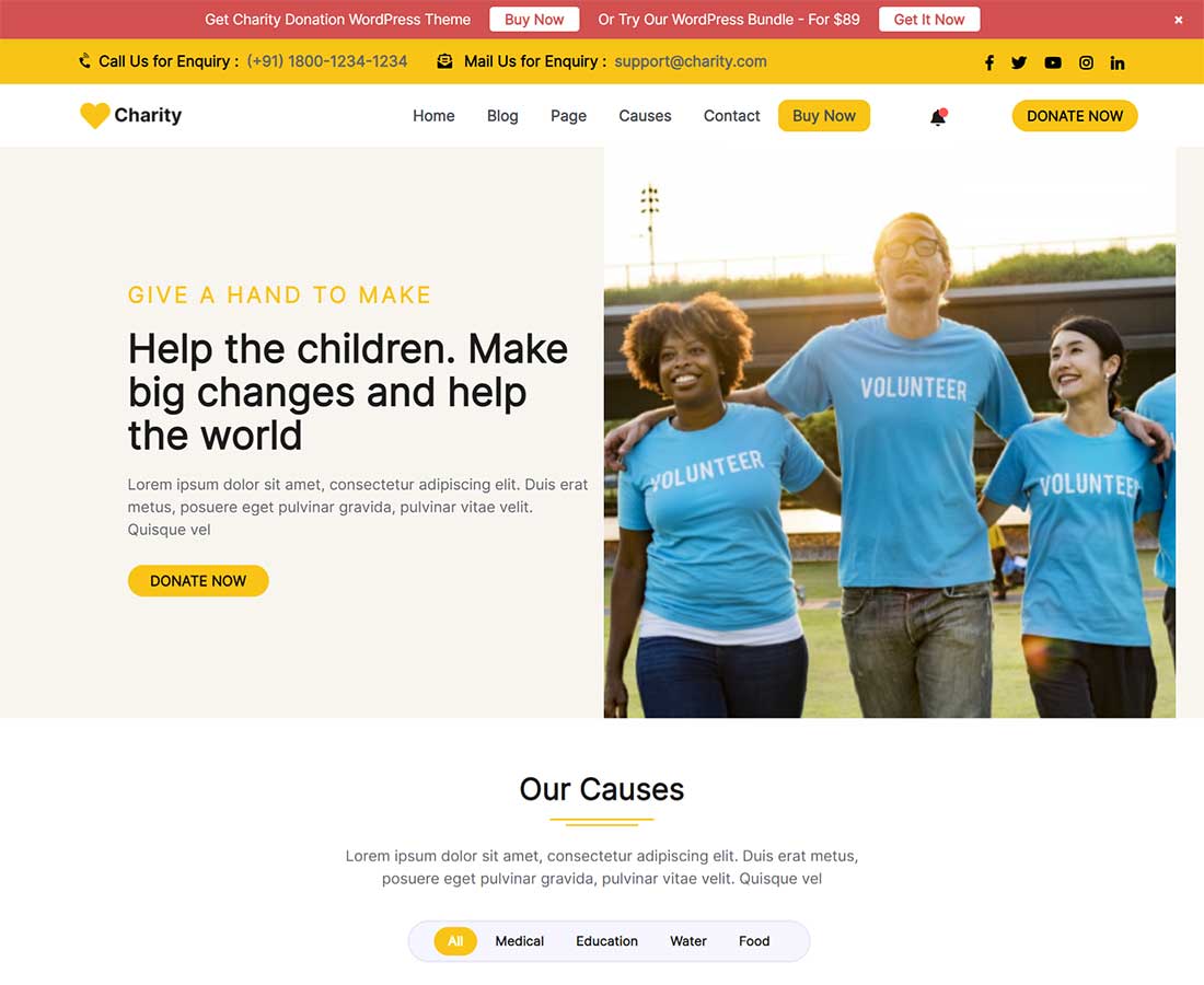 Free Charity Foundation WordPress Theme